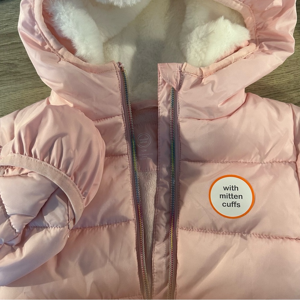 Wonder Nation 9-12m Coat with mitten cuffs and rainbow zipper - Picture 3 of 3